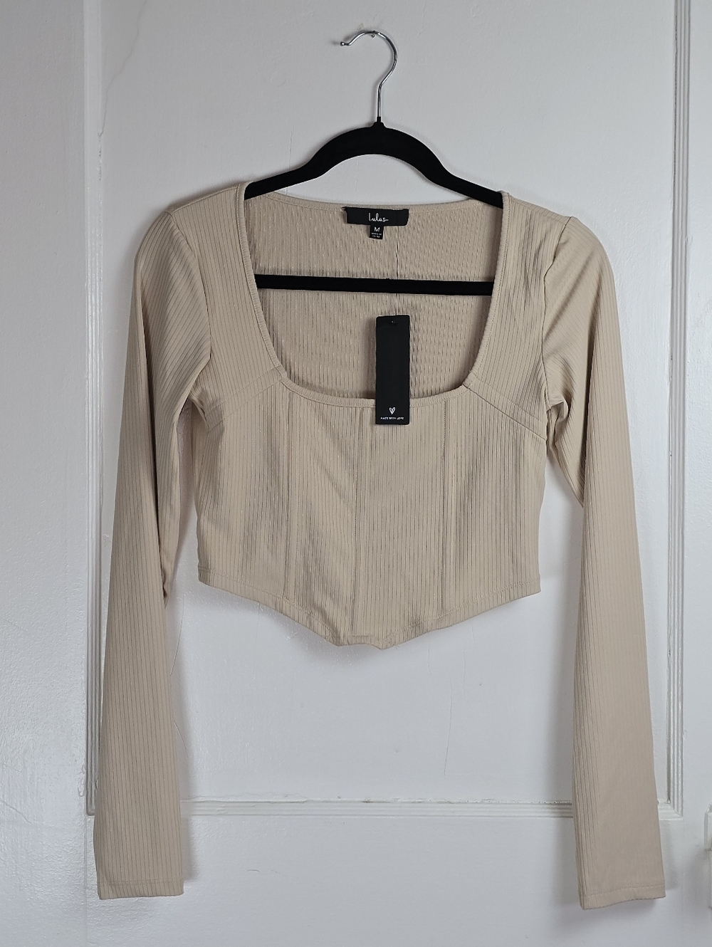 Lulu's Tan Knit Fitted Crop Top NEW Medium